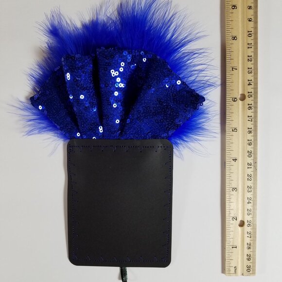 NEW Royal Blue Sequin Ruffle & Feather Pocket Square Insert - Picture 7 of 9